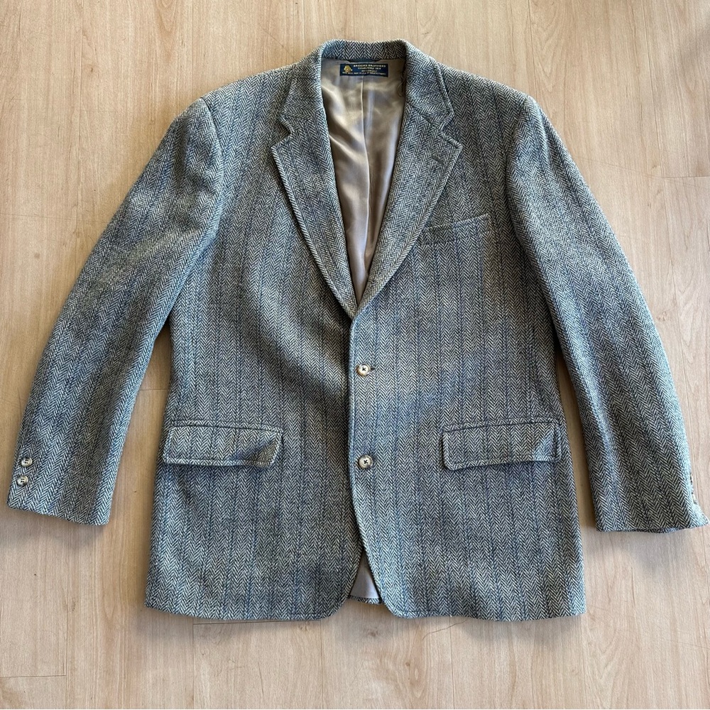 Vintage 80s Brooks Brothers 100% Wool Tweed Brown Tan Neutral Union Made Blazer